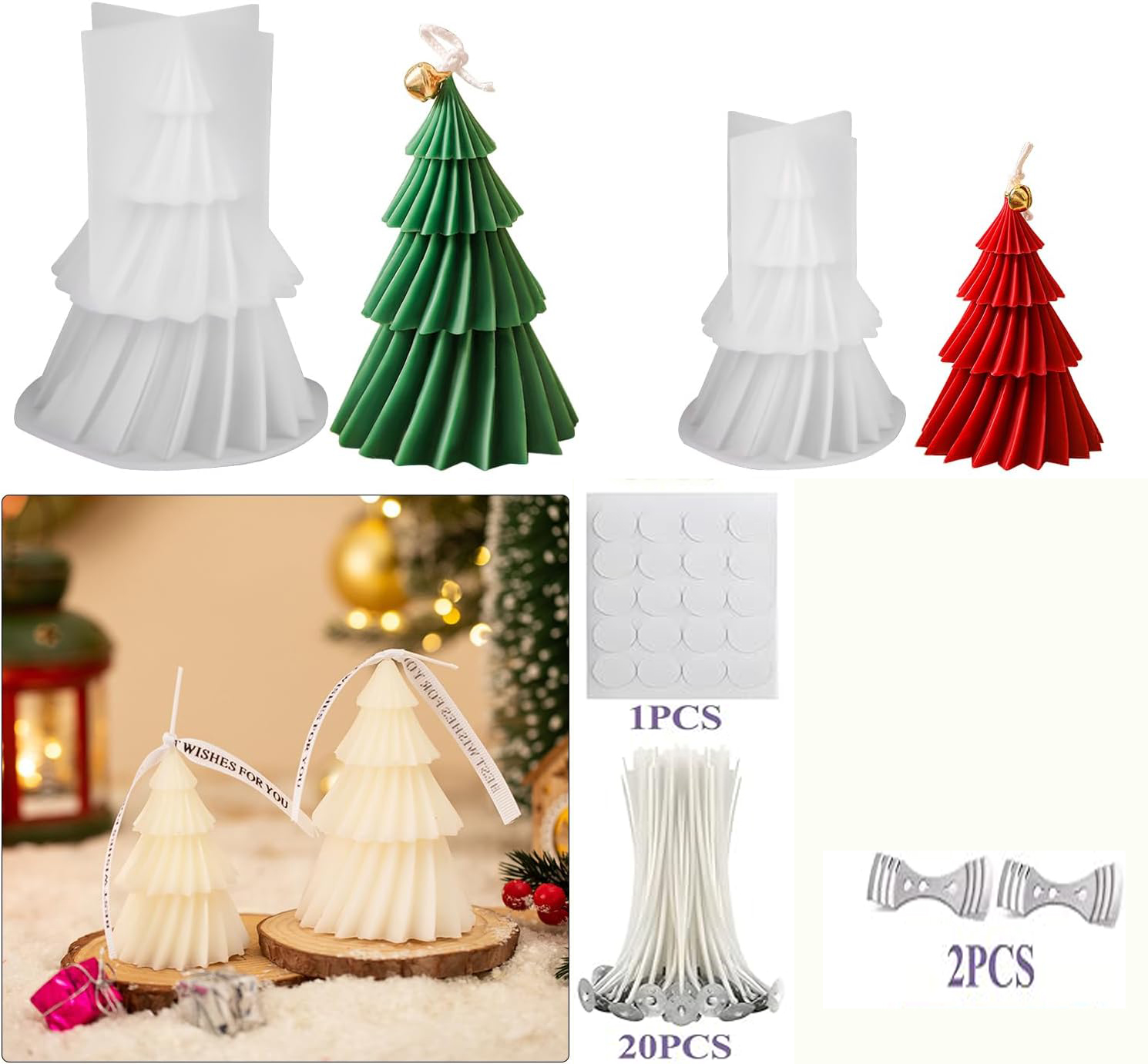 Candle Making Kit Xmas - 크리스마스 트리 실리콘 캔들 몰드 키트