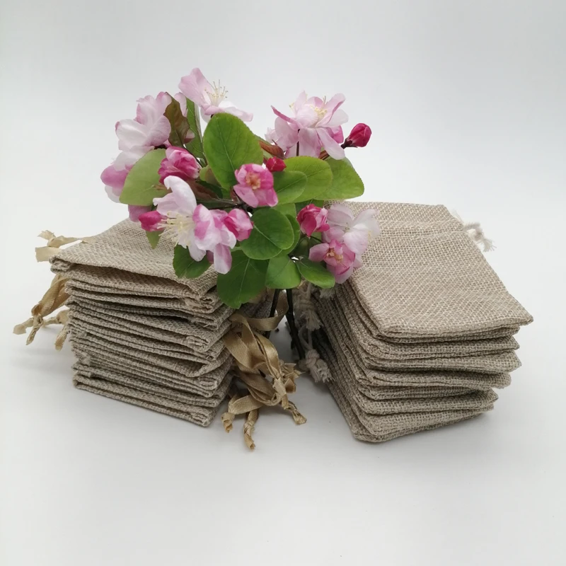 100pcs 실크 리본 코튼 황마 가방 삼베 선물 향  - Jute Bag Packaging 리뷰 및 가격
