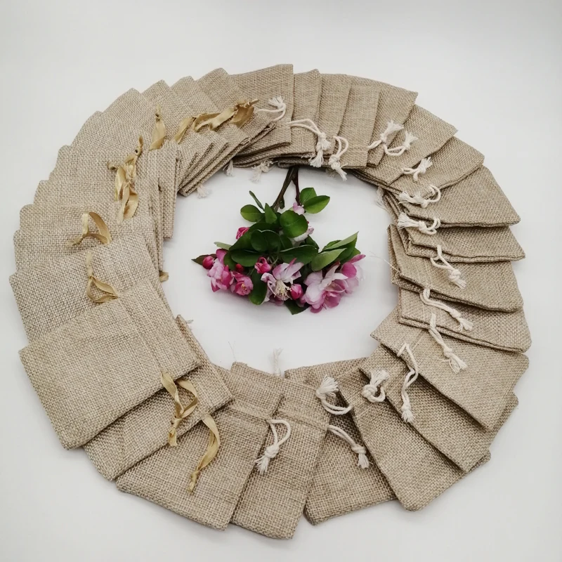100pcs 실크 리본 코튼 황마 가방 삼베 선물 향  - Jute Bag Packaging 리뷰 및 가격